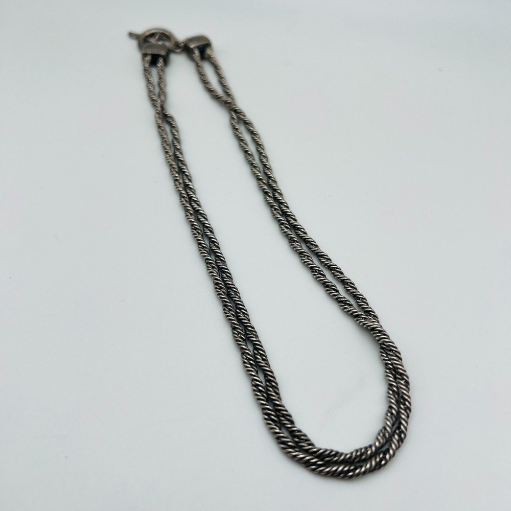 Silver Tone Rope Chain Necklace Two Strand Minimalist Classic 17 1/2 inch